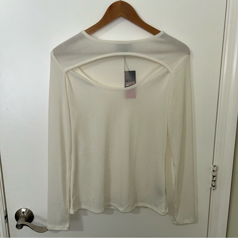 Bold Elements | Elegant Cream Long Sleeve Ribbed Blouse Top | Size Medium NWT